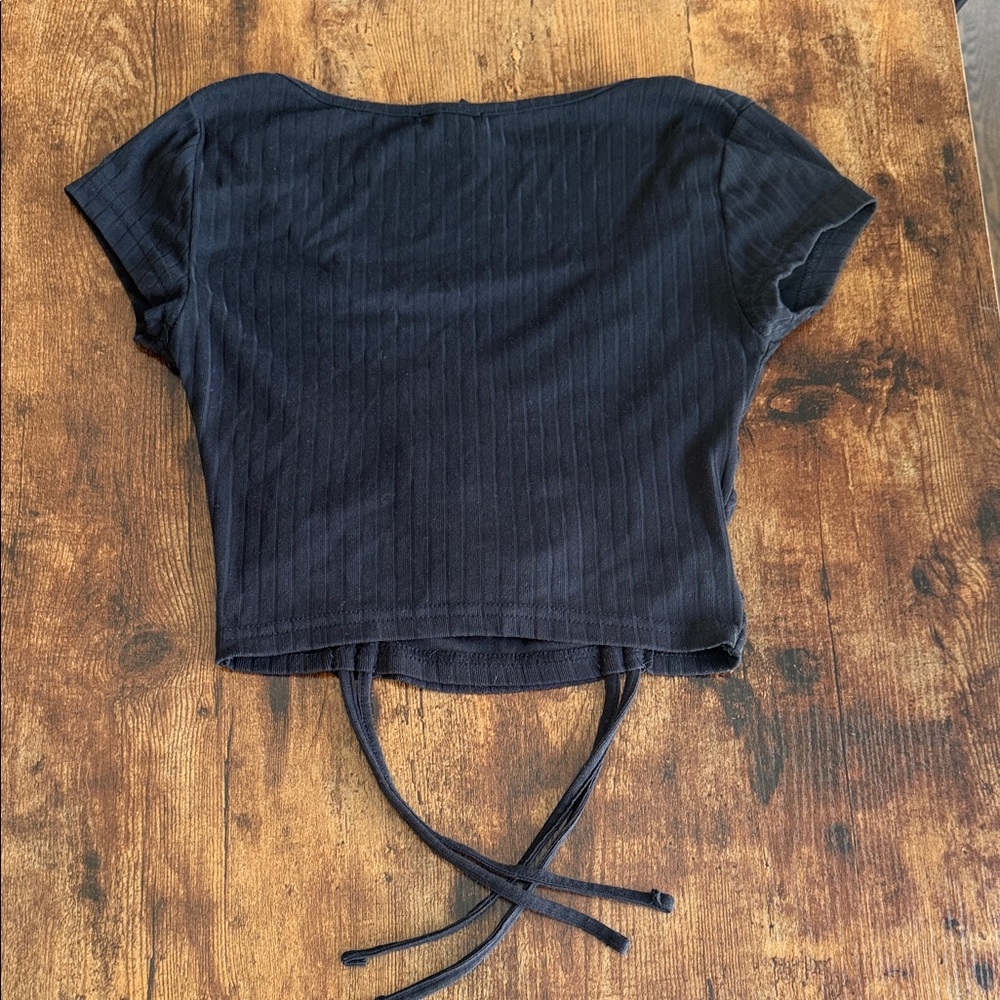 Rue21 Black Ribbed Ruched Wrap Crop Top - Picture 3 of 3